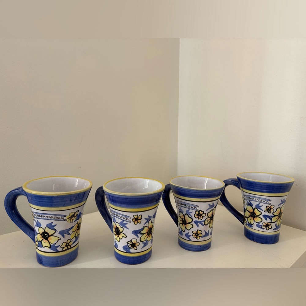 Handcrafted Blue and Yellow Floral Mugs